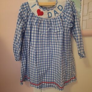 Blue Gingham Dress with Heart Detail - Size 7 Kids